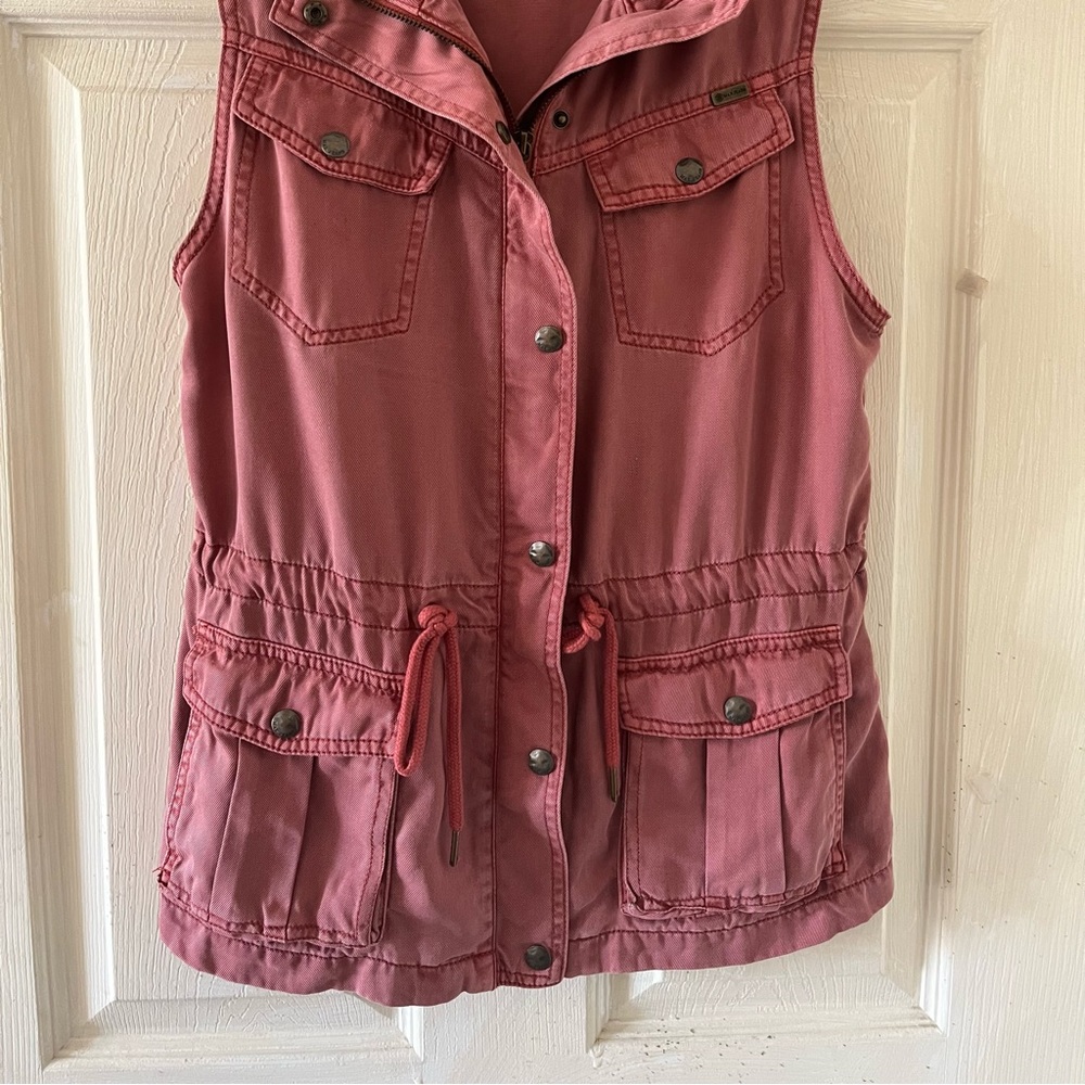 Max Jeans Military Utility Vest Drawstring 4 Front Pockets Dusty Rose Size Small - Picture 4 of 16